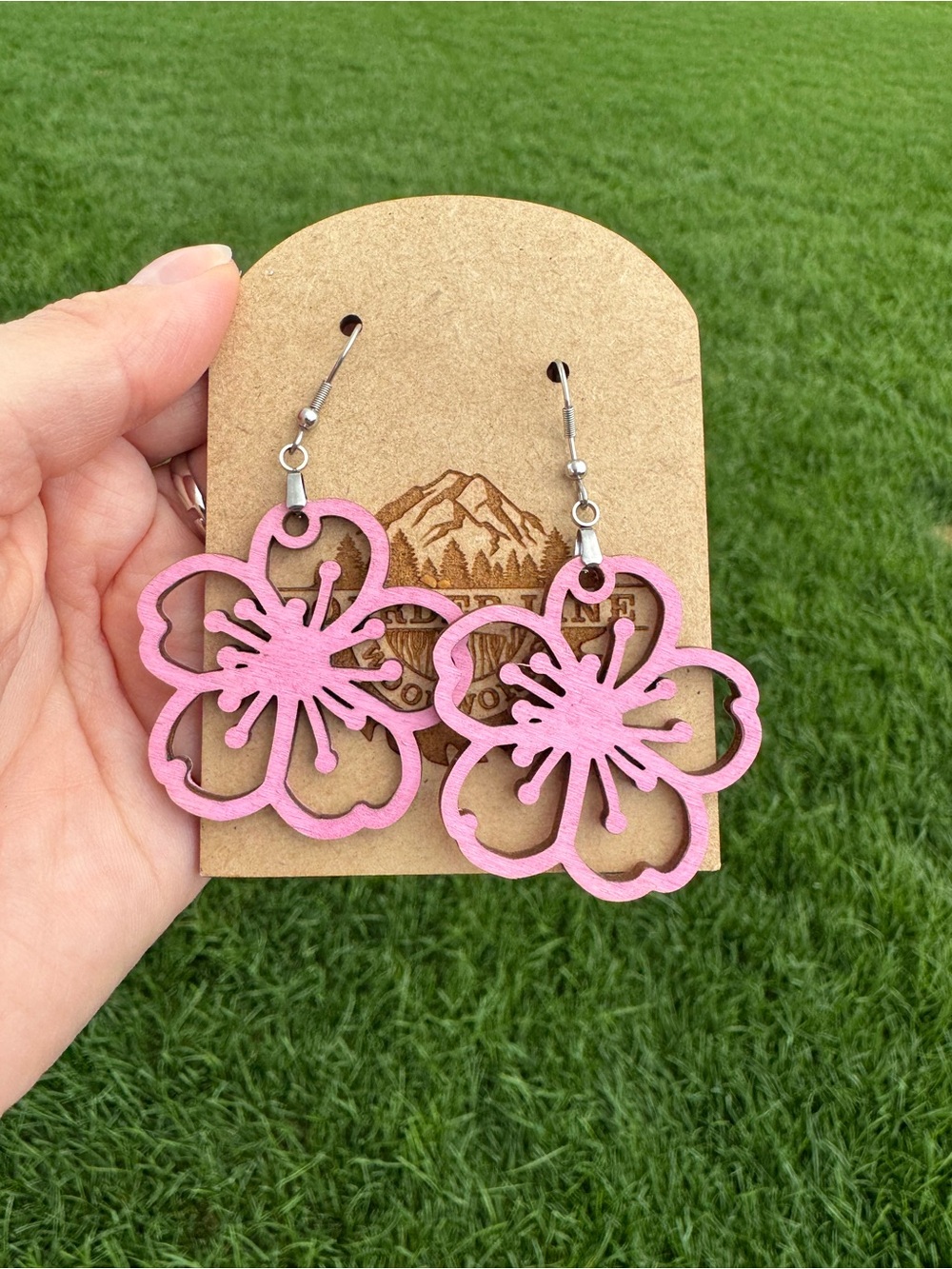 $12 or 3/$30! Pink Floral Cutout Drop Earrings by Boarder Line Woodworks